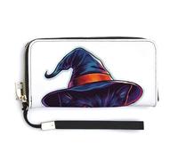 Jubonexis Halloween Cat Wearing A Witch Hat PU Leather Clutch Long Bifold Wallet, Coin Purse Credit Pass Case, Durable Card-Holder Money Storage for Women Men