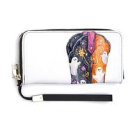 Jubonexis Halloween Cowboy Boot with Ghosts PU Leather Clutch Long Bifold Wallet, Coin Purse Credit Pass Case, Durable Card-Holder Money Storage for Women Men