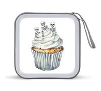 Jubonexis Halloween Cupcake with Small Skeletons Spooky CD Case DVD Storage Case Portable for Car Home Travel