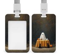 Jubonexis Halloween Cute Ghost Drinking Coffee Outdoor Table ID Badge Holder Retractable Clip Card Holder Card Protector Name Badge Name Tag for Work Office Doctor Nurse
