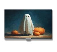 Jubonexis Halloween Ghost Carved Pumpkins Spooky Business Card Holder, Pocket Slim Metal Business Card Case for Women Men