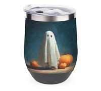 Jubonexis Halloween Ghost Carved Pumpkins Spooky Wine Tumbler Stainless Steel Insulated Mug Double Wall Water Cup with Lid 12 Oz