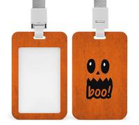 Jubonexis Halloween Ghost on Orange Boo ID Badge Holder Retractable Clip Card Holder Card Protector Name Badge Name Tag for Work Office Doctor Nurse