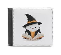 Jubonexis Halloween Ghost Reading Book Minimalistic Soft PU Leather Bifold Wallet, Coin Purse Credit Pass Case, Durable Card-Holder Slim Billfold for Men Woman Money Storage