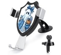 Jubonexis Halloween Ghost with Blue Denim Pieces Bow Car Phone Holder Mount Triangle Clip Base Air Vent Cell Phone Car Mount Automotive Accessories for 4-6 Inches Cell Smartphones