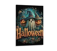 Jubonexis Halloween Gothic Pumpkins And Ghosts Wall Art Poster Canvas Print Painting Aesthetic Picture for Living Room Farmhouse Decor 12x18inch(30x45cm) Frame