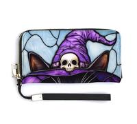 Jubonexis Halloween Kitten with Purple Witch Hat PU Leather Clutch Long Bifold Wallet, Coin Purse Credit Pass Case, Durable Card-Holder Money Storage for Women Men