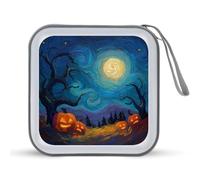 Jubonexis Halloween Night Glowing Pumpkins Haunted Tree CD Case DVD Storage Case Portable for Car Home Travel
