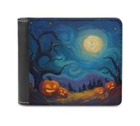 Jubonexis Halloween Night Glowing Pumpkins Haunted Tree Soft PU Leather Bifold Wallet, Coin Purse Credit Pass Case, Durable Card-Holder Slim Billfold for Men Woman Money Storage