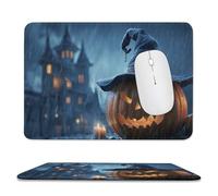 Jubonexis Halloween Night Spooky Pumpkin with Witch Hat Mouse Pad, Small Office Computer Mouse Pads for Desk Laptop with Non-Slip Rubber Base Mouse Mat, Gaming Mouse Pads