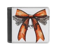 Jubonexis Halloween Orange Ribbon Bow Spiderweb Lace Soft PU Leather Bifold Wallet, Coin Purse Credit Pass Case, Durable Card-Holder Slim Billfold for Men Woman Money Storage