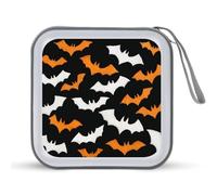 Jubonexis Halloween Orange White Bats CD Case DVD Storage Case Portable for Car Home Travel