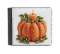 Jubonexis Halloween Pumpkin and Candle Soft PU Leather Bifold Wallet, Coin Purse Credit Pass Case, Durable Card-Holder Slim Billfold for Men Woman Money Storage