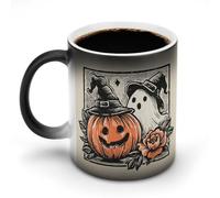 Jubonexis Halloween Pumpkin Ghost Rose Vintage Color Changing Mugs Heat Changing Ceramic Coffee Mug Novelty Funny Tea Water Cup 11OZ