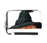 Jubonexis Halloween Pumpkin with A Black Hat PU Leather Clutch Long Bifold Wallet, Coin Purse Credit Pass Case, Durable Card-Holder Money Storage for Women Men