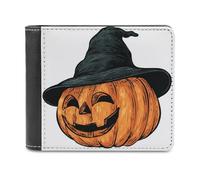 Jubonexis Halloween Pumpkin with Black Hat Soft PU Leather Bifold Wallet, Coin Purse Credit Pass Case, Durable Card-Holder Slim Billfold for Men Woman Money Storage