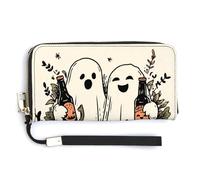Jubonexis Halloween Pumpkins Ghosts Holding Beer Bottles PU Leather Clutch Long Bifold Wallet, Coin Purse Credit Pass Case, Durable Card-Holder Money Storage for Women Men