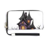 Jubonexis Halloween Purple Gothic Architecture PU Leather Clutch Long Bifold Wallet, Coin Purse Credit Pass Case, Durable Card-Holder Money Storage for Women Men