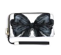 Jubonexis Halloween Ribbon Bow Black Lace PU Leather Clutch Long Bifold Wallet, Coin Purse Credit Pass Case, Durable Card-Holder Money Storage for Women Men