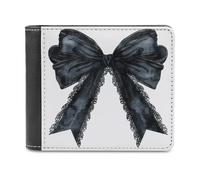 Jubonexis Halloween Ribbon Bow Black Lace Soft PU Leather Bifold Wallet, Coin Purse Credit Pass Case, Durable Card-Holder Slim Billfold for Men Woman Money Storage