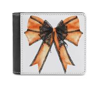 Jubonexis Halloween Ribbon Bow in Pumpkin Orange Soft PU Leather Bifold Wallet, Coin Purse Credit Pass Case, Durable Card-Holder Slim Billfold for Men Woman Money Storage