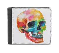 Jubonexis Halloween Skull Vintage Watercolor Soft PU Leather Bifold Wallet, Coin Purse Credit Pass Case, Durable Card-Holder Slim Billfold for Men Woman Money Storage