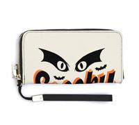 Jubonexis Halloween Spooky Two Eyes with Bat Wings PU Leather Clutch Long Bifold Wallet, Coin Purse Credit Pass Case, Durable Card-Holder Money Storage for Women Men