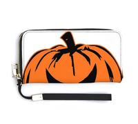 Jubonexis Halloween-Themed Jack-o’-Lantern Pumpkin PU Leather Clutch Long Bifold Wallet, Coin Purse Credit Pass Case, Durable Card-Holder Money Storage for Women Men