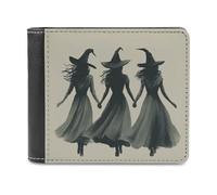 Jubonexis Halloween Three Female Witches Holding Hands Soft PU Leather Bifold Wallet, Coin Purse Credit Pass Case, Durable Card-Holder Slim Billfold for Men Woman Money Storage