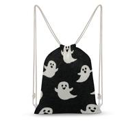 Jubonexis Halloween White Cartoon Ghosts on Black Drawstring Backpack Canvas String Bag Lightweight Sports Gym Bag for Men Women