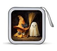 Jubonexis Halloween Witch Hat Broomstick White Ghost CD Case DVD Storage Case Portable for Car Home Travel