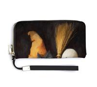 Jubonexis Halloween Witch Hat Broomstick White Ghost PU Leather Clutch Long Bifold Wallet, Coin Purse Credit Pass Case, Durable Card-Holder Money Storage for Women Men