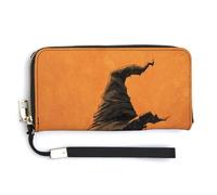 Jubonexis Halloween Witch Hat PU Leather Clutch Long Bifold Wallet, Coin Purse Credit Pass Case, Durable Card-Holder Money Storage for Women Men