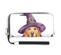 Jubonexis Halloween Wizard Dog and Cats PU Leather Clutch Long Bifold Wallet, Coin Purse Credit Pass Case, Durable Card-Holder Money Storage for Women Men