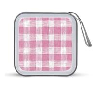 Jubonexis Hand-Drawn Soft Pink and White Check Pattern CD Case DVD Storage Case Portable for Car Home Travel