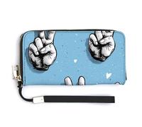 Jubonexis Hands Doing The Peace Symbol PU Leather Clutch Long Bifold Wallet, Coin Purse Credit Pass Case, Durable Card-Holder Money Storage for Women Men