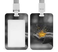 Jubonexis Hands Holding A Glowing Golden Star ID Badge Holder Retractable Clip Card Holder Card Protector Name Badge Name Tag for Work Office Doctor Nurse