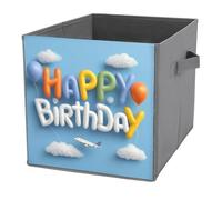 Jubonexis Happy Birthday And Clouds Cube Storage Bins Storage Cubes Foldable Decorative Fabric Storage Baskets Home Organizers with Handles for Shelves,Closet, 27x27 CM