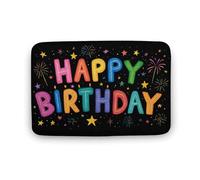 Jubonexis HAPPY BIRTHDAY with Stars Fireworks Cartoon Bathroom Door Rug Mat, Extra Soft Coral Velvet Floor Mat, Rapid Water Absorption Non Slip Comfortable Bath Rugs Mats 15.7"x23.6"