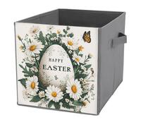 Jubonexis Happy Easter Egg White Daisies Butterflies Cube Storage Bins Storage Cubes Foldable Decorative Fabric Storage Baskets Home Organizers with Handles for Shelves,Closet, 27x27 CM