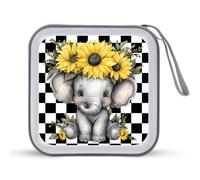 Jubonexis Happy Elephant Yellow Sunflowers on Head CD Case DVD Storage Case Portable