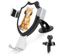 Jubonexis Happy Ginger Cat Wearing Headphones Car Phone Holder Mount Triangle Clip Base Air Vent Cell Phone Car Mount Automotive Accessories for 4-6 Inches Cell Smartphones
