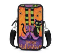 Jubonexis Happy Halloween Witch Legs Black Cat Crossbody Mobile Phone Bag Smartphone Bag With Adjustable Strap