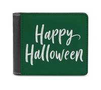 Jubonexis Happy Halloween Written on Green Soft PU Leather Bifold Wallet, Coin Purse Credit Pass Case, Durable Card-Holder Slim Billfold for Men Woman Money Storage
