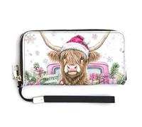 Jubonexis Happy Highland Cow Vintage Pink Truck PU Leather Clutch Long Bifold Wallet, Coin Purse Credit Pass Case, Durable Card-Holder Money Storage for Women Men
