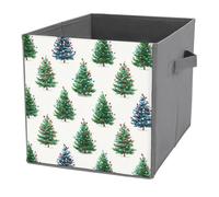 Jubonexis Happy Little Green Christmas Trees And Lights Cube Storage Bins Storage Cubes Foldable Decorative Fabric Storage Baskets Home Organizers with Handles for Shelves,Closet, 27x27 CM