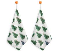 Jubonexis Happy Little Green Christmas Trees And Lights Small Hand Towel with Hanging Loop 2 PCS Absorbent Soft Wash Cloth for Kitchen Bathroom