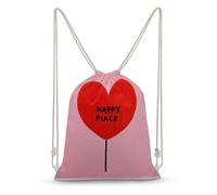 Jubonexis Happy Place Red Heart Balloon on Pink Drawstring Backpack Canvas String Bag Lightweight Sports Gym Bag for Men Women