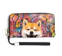 Jubonexis Happy Shiba Inu Graffiti PU Leather Clutch Long Bifold Wallet, Coin Purse Credit Pass Case, Durable Card-Holder Money Storage for Women Men