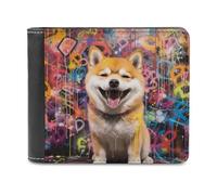 Jubonexis Happy Shiba Inu Graffiti Soft PU Leather Bifold Wallet, Coin Purse Credit Pass Case, Durable Card-Holder Slim Billfold for Men Woman Money Storage